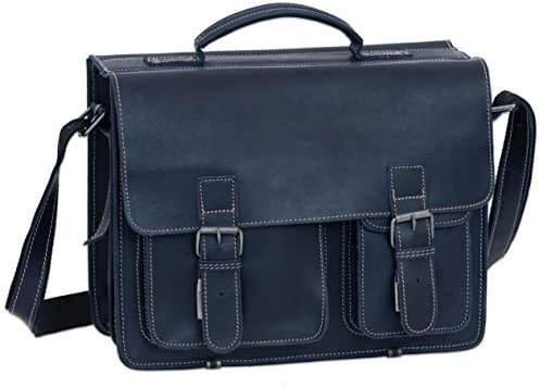 Greenburry Aktentasche Leder Schultasche XL Lehrertasche Tasche New Buffalo blau Damen Herren Schule Uni Arbeit