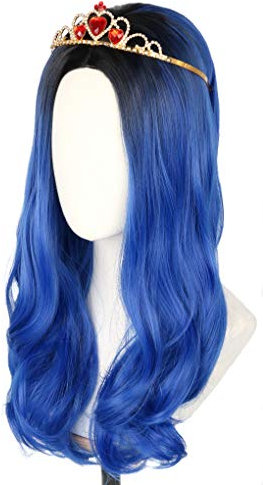 Topcosplay Perücke für Kinder Mädchen, Lockige Perücke Lang Blau Karneval Halloween Kostüm Party Perücken