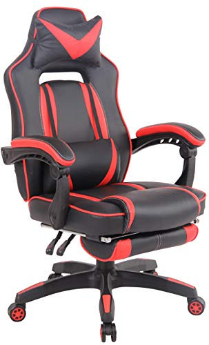 CLP Gaming Bürostuhl Heat Mit Kunstlederbezug I Gamingstuhl mit Fußablage I Höhenverstellbar I Computerstuhl mit Armlehnen, Farbe:schwarz/rot