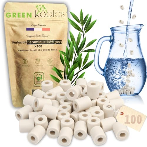 Green Koalas X100 Perles Céramique EM Grises aux Micro-Organismes Efficaces Billes Purificateur Naturel pour Filtration Eau Robinet Carafe Fontaine Machine à café Bouilloire Elimine Chlore Calcaire