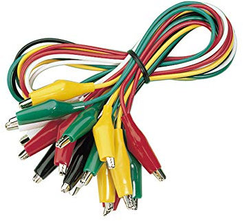 Krokodilklemmen Kabel Set | 10 Stück | je 2x rot, grün, schwarz, weiß und gelb | 50 cm Kabellänge | Prüfkabel mit isolierten Klemmen | Bananenstecker Abgreifklemme | für Prüfaufbauten Messtechnik