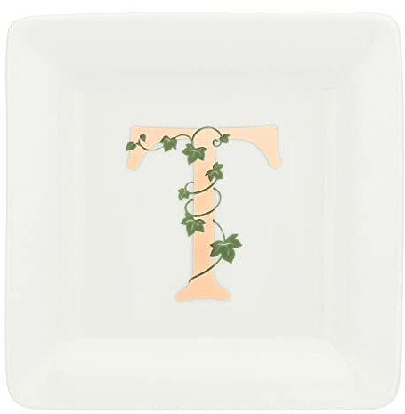 La Porcelaine Blanche - Soucoupe carrée Lettre T - Décoration Maison, Cuisine - Ligne Adorato - Idée Cadeau - Porcelaine - 10 x 10 x 1,5 cm