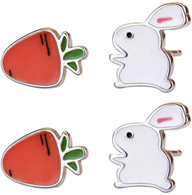 Amosfun 2 Paar Oster-Ohrstecker aus Sterlingsilber, Osterhasen-Ohrstecker, Karotte, Ornament, Ohrringe, Frühlingsschmuck, Geschenke für Mädchen und Frauen