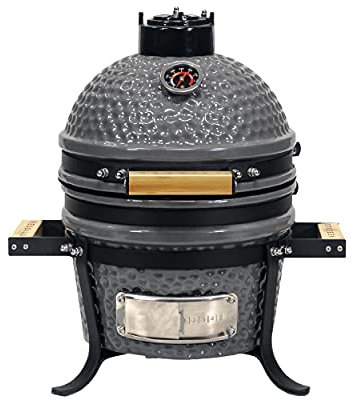 VESSILS Keramik-Kohle-Kamado-Grill – Tischplatte 5-in-1 Holzkohlegrill – 24,9 cm Edelstahlgitter – eiförmige Keramik Outdoor Heavy Duty Char Broil Grill zum Räuchern, Grillen, Backen