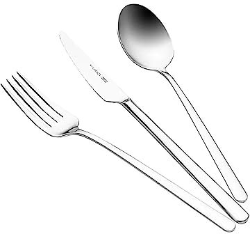Karaca Elegance Sand New Diamant 84-teiliges Tafelbesteck Löffel und Messer, 84- teilig mit Messer, Löffel, Messer,Essbesteck 84 teilig mit Eckiger Rand,Edelstahl poliert,glänzend