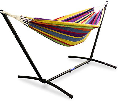 Lacestone Hängematte mit Gestell Hängeliege Relaxliege Outdoor Indoor 180x140 bis 120Kg (Regenbogen)