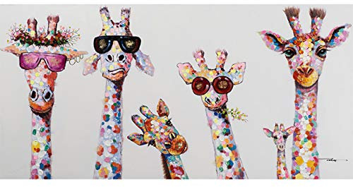 Wandbild auf Leinwand Neugierige Giraffen Familie Leinwand Druck Poster Kinder Krankenschwester Zimmer Wandkunst Dekor Giraffe trägt Brille Lustige Bilder 40x80cm / 15.7 x31.5 Innerer Rahmen