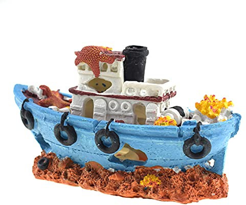 DaMohony Aquarium-Dekoration Schiffswrack, Air Bubbler versunkenes Schiff Ornament,Schiffswrack Höhle Dekorationen für Aquarium-Zubehör