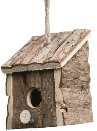 Garden Mile Natural Bird Box Houses - 2x Wooden Traditional Hanging Wild Bird House Bird Huts Home Bird Nesting Boxes for Garden Log Cabin Outdoor, Tree, Balcony and Garden Decorations