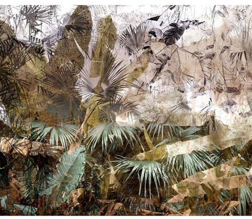 decomonkey - Papier Peint Panoramique Plantes 150x105 cm - Décoration murale moderne – Tapisserie décorative pour chambre salon - Feuilles les plantes nature tropical jungle forêt