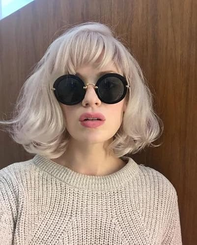 LEMEIZ bob perücke grau,graue perücke mit pony, kurze perücke, Synthetic Hair Short Bob Grey Wigs, bob perücke,lockige perücke, 10 Zoll LEMEIZ-134-6