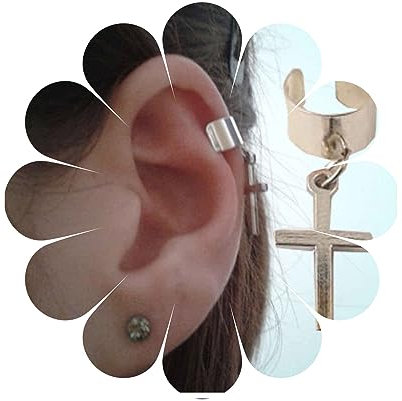 Yheakne Cross Dangle Ear Cuff Ohrringe Silber Dangle Ear Cuff mit Cross Clip on Ohrringe Vintage Clip Cuff Ohrringe Non Pierced Knorpel Cuff Ohrringe für Frauen und Mädchen (Silber)