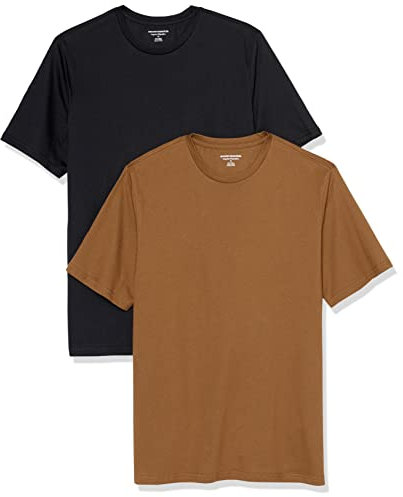 Amazon Essentials Men's Cotton Regular-Fit Short-Sleeve Crewneck T-Shirt, Pack of 2, Black/Brown, L