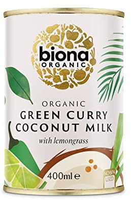 Biona Organic Green Curry Coconut Milk 400ml, Pack of 6 - Dairy Free, Naturally Vegan - Blended with Chilli and Lemongrass - Pressed from Coconut Kernels - Vegan -BPA free can