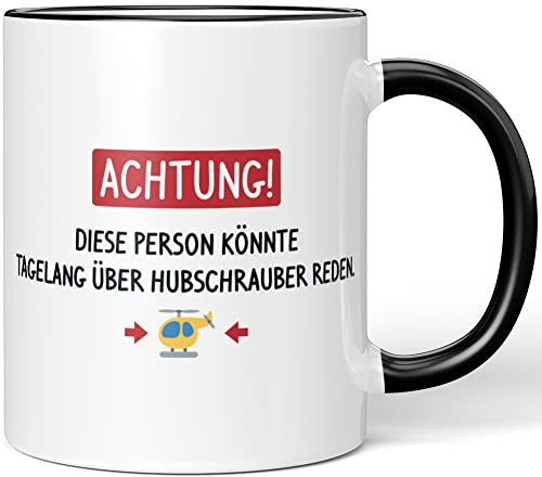 JUNIWORDS Tasse, Achtung! Diese Person könnte tagelang über Hubschrauber reden, Schwarz (1006014)
