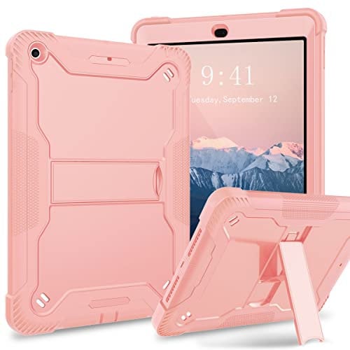 Fingic for iPad 9th Generation Case,iPad 8th/7th Gen Case,iPad 10.2 Case,Rose Gold Heavy Duty Hard PC Soft Silicone Rugged Bumper Hybrid Dropproof Kickstand Case for iPad 10.2In,2021/2020/2019