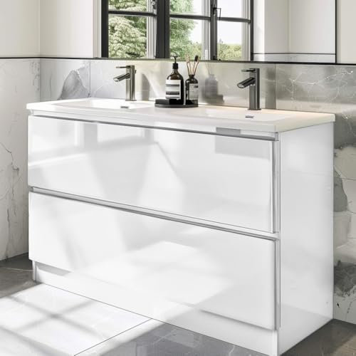 Go Bathrooms Newbold 1200mm Gloss White Vanity Unit Includes Resin Basin Wall Hung Storage Unit Bathroom Sink Unit