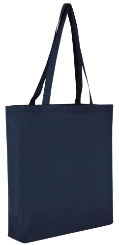 TEXXILLA 10er Pack Baumwolltasche - OEKO-TEX 100 zertifiziert | mit zwei langen Henkeln, Boden- und Seitenfalte | 38x42cm | Jutebeutel | Einkaufstasche | unbedruckt, Farbe:dunkelblau, Größe:10 Stück
