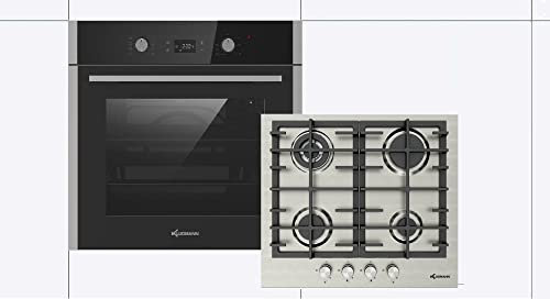 Einbau Herdset Backofen + Gaskochfeld,1-fach-Teleskopauszug, vitroceramic Gaskochfeld nicht Glas! WOK-Brenner 4kW, WOK-Aufsatz!