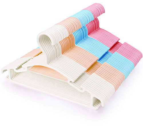 Homewit 48 Stück Baby kleiderbügel, Kleiderbügel Kinder Kleiderbügel für Kinder, 0-6 Monate Baby platzsparende Kleiderbügel kleine kleiderbügel rutschfest Kunststoff 27cm Länge,Bunt