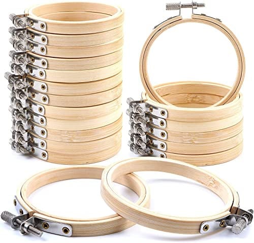 ZOOQUE 20 Stück Stickrahmen 8cm, Bambus, Kreise für Stickarbeiten aus Holz für Kreuzstich, Handwerk, Handnähen, Dekoration und Projekte zum Basteln und Nähen (3 inch)