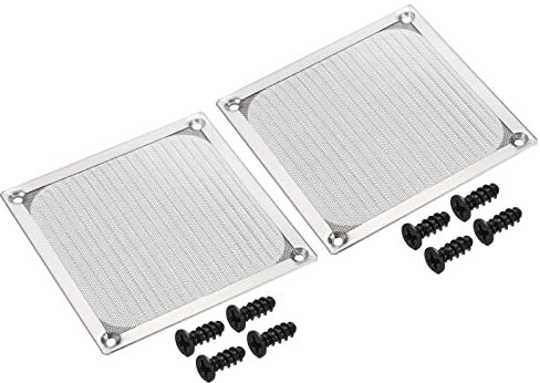 PATIKIL 120mm Ventola Filtro Griglie con Viti, 2pz Alluminio Telaio Inossidabile Acciaio Rete Antipolvere Copertura per Computer Custodia, Argento