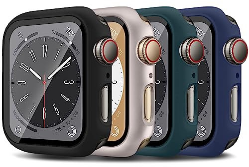 4 Pièces Protecteur Écran en Verre Trempé et Coque pour Apple Watch SE Serie 8 7 6 5 4 3, [Couverture Complète] coque de protection ultra-fine et mate pour iWatch 38mm 40mm 41mm 42mm 44mm 45mm