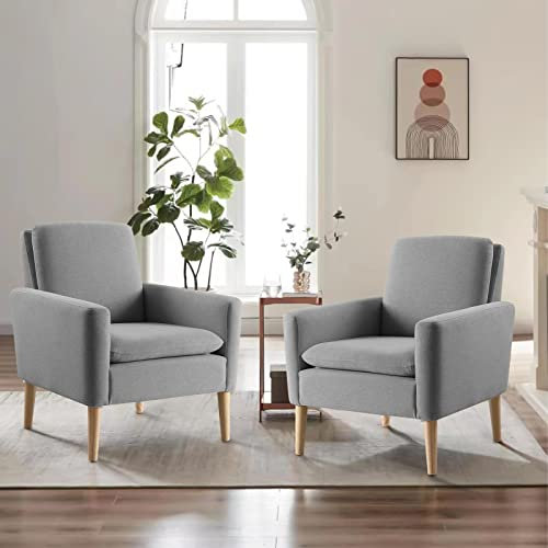 LEUTED Sessel Wohnzimmer, Ohrensessel Cocktailsessel, gepolsterter Fernsehsessel Leinenstoff Lesesessel bequem, Einzelsofa Releaxsessel Clubsessel für Schlafzimmer Wohnung