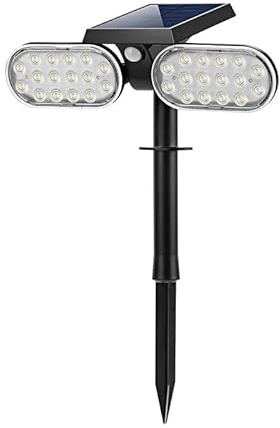 damastoreitalia Faretto a led da esterno solare per giardino orientabile con picchetto sensore movimento crepuscolare (32 led - solare - luce calda)