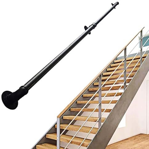 Pipe Handrail/Industrial Wind Wrought Iron Stair Handrail, Home Indoor Loft Against The Wall Old Non-Slip Kindergarten Handle, Black (Size : 13Feet)