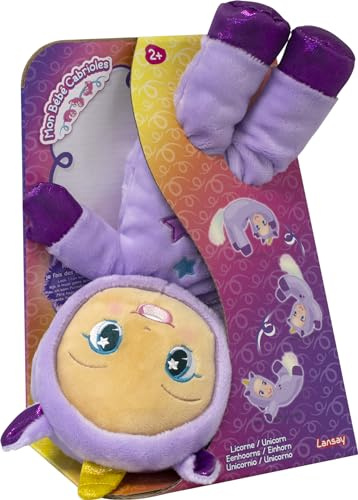Lansay - MI BEBÉ Volteretas Unicornio - Muñeco Interactivo para niños Desde 2 años - Versión Morada - Muñeca de Peluche Suave Que Hace Volteretas Sola - Regalo Ideal - Funciona sin Pilas