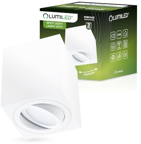 Lumiled Aufbaustrahler Aufbauspot, Aufputz Deckenlampe, Aufbauleuchte Deckenspot, eckig, schwenkbar 15°, in weiß, Spot Downlight aus Aluminium, GU10 Fassung, 230V, Länge: 8cm, Höhe: 8,4cm