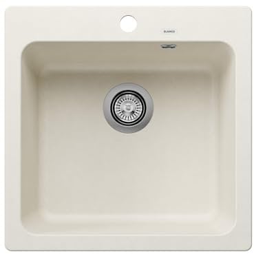 BLANCO NAYA 5 Fregadero de granito de color blanco suave, tipo de montaje: instalación desde arriba, para armarios inferiores de 50 cm de ancho, gran volumen para un uso óptimo, superficie fácil de