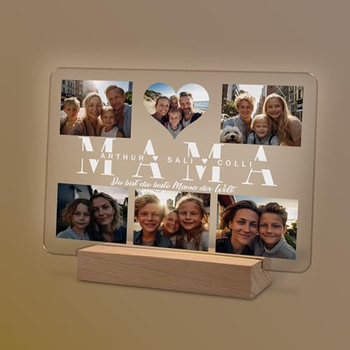 Yuweli® Fotobild Geschenke für Mama personalisierte Nachtlampe mit Foto und Namen als Geschenk für Mutti zum Muttertag Geburtstag