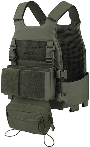 KRYDEX GEAR FCS Tactical Vest Plate Carrier Low Profile Airsoft Vest Adjustable MOLLE Plate Carrier Chest Protector for Paintball Game Training Outdoor Hunting CS (Ranger Green)