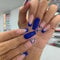 Agasar 24pcs Long Square False Nails French Tip Dark Blue Edge Heart Rhinestone Press on Nails Removable Glue-on Full Cover Fake Nails for Valentines Day Women Brides Nail Art Accessories