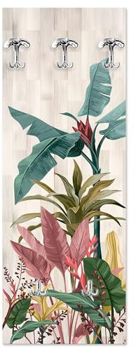 Lupia - Appendiabiti da Parete Banana Leaves, Design Unico Salvaspazio, 5 Ganci Inclusi, Facile Montaggio, Adatto a Tutti Gli Ambienti, 46x125 cm, Legno, Made in Italy, Beige
