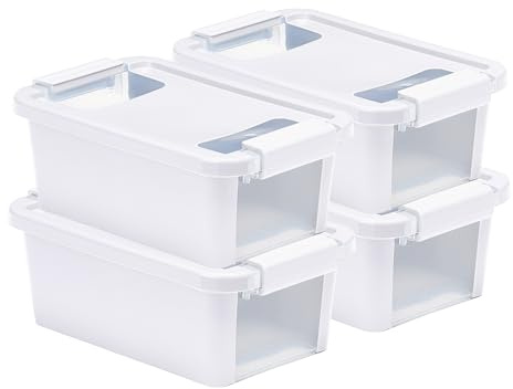 Curver VersaBox Aufbewahrungsboxen aus Kunststoff, extra klein, mit sicherem Verriegelungsdeckel, Weiß, 4 Stück