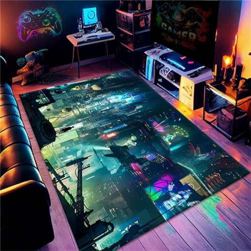 PEIHUODAN Gamer Teppiche, Moderne Tech Style Fußmatten, Visuelle Fun Gaming Teppiche Teen Rugs Play Mat rutschfeste Teppiche Für Wohnzimmer Schlafzimmer Spielzimmer Läufer (Colour 3,100x150cm)