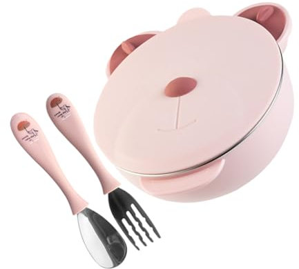 TOYANDONA 1 Set Stainless Steel Dinner Plate Flatware Baby Bowls Container Infants Bowl Suction Plates for Baby Keep Warm Bowls for Baby Pink Insulation Toddler Bowl Child re-usable