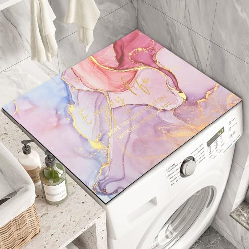 Leniutor Housses roses pour lave-linge et sèche-linge, 60 x 50 cm, marbré abstrait, antidérapant, pour machine à laver, tapis de table d'appareils électroménagers (marbre rose)