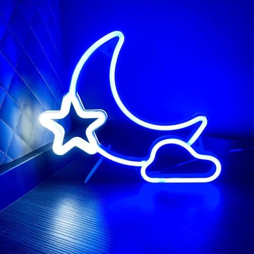 HFHungkeong Mondlicht Sternenhimmel Wolke LED-Neonlicht LED Anime Neonlicht geeignet für Geburtstagsparty Spielzimmer Bar Schlafzimmer, Hintergrunddekoration USB oder 3AA Batteriebetrieb (Blaue)