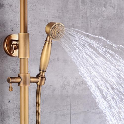 Regendusche Antik Retro Duschset, mit Kopfbrause, Handbrause und Schlauch, Einstellbare Duschstange mit 2 Strahlarten