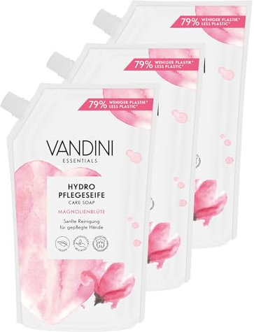 VANDINI 3x Hydro Seife Nachfüllbeutel mit Magnolienblüte Duft 500ml - Made in Germany Flüssigseife Nachfüllbeutel vegan - Handseife Nachfüllbeutel reinigt sanft - Liquid hand soap refill