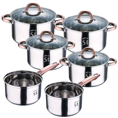 10-teiliges Kochgeschirr-Set aus Edelstahl, 2 x Ø 16 cm, 2 x Ø 18 cm, 2 x Ø 20 cm, mit Deckeln. San Ignacio