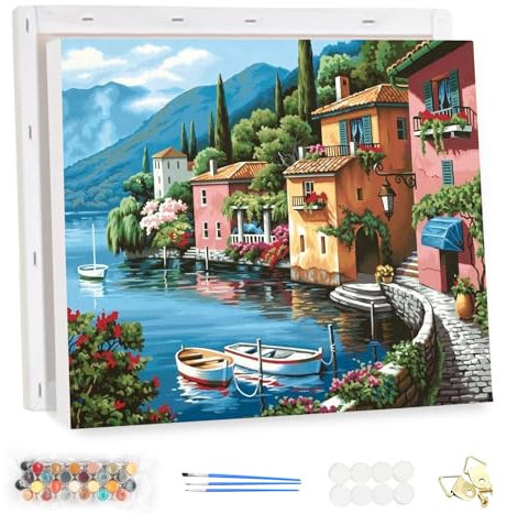 MEIYUDA Malen Nach Zahlen Erwachsene mit Rahmen Blick aufs Meer, Paint by Numbers Malen Nach Zahlen, DIY Set mit Pinseln und Acrylfarben Handgemalt Ölgemälde Leinwand für Home Décor 40x30cm