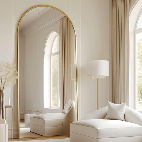 Prywot Arched Full Length Mirror, 70x26 Free Standing Floor Mirror, Modern Full Body Mirrors with Stand, Wall Mirrors with Aluminum Alloy Frame for Bedroom,Living Room, Gold