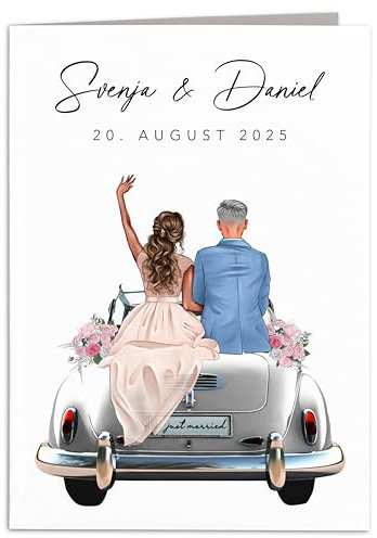 Hochzeitskarte personalisiert Geldgeschenk Hochzeit Karte Hochzeitsgeschenke für Brautpaar Hochzeitsauto Geschenk Klappkarte mit Umschlag 10,5 x 14,8 cm