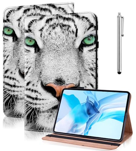 TUOLISG Case for iPad Mini 2024 (A17 Pro)/iPad Mini 7/6 Generation 8.3 inch-(Auto Sleep/Wake),PU Leather Flip Cover with Stand Functional Card Slot and Elasticized Closure,White tiger