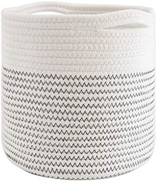 tuwiwol Aufbewahrungskorb aus Baumwolle, tragbar, handgefertigt, geflochten, mit breiter Öffnung, rund, Schlafzimmer, Wohnzimmer, Spielzeug, Kleinigkeiten, Behälter, Organizer, Typ 1, 30cm